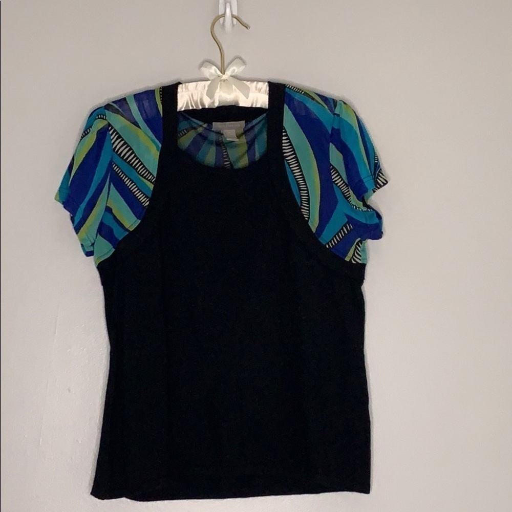 Investments abstract print top with crop jacket medium one piece